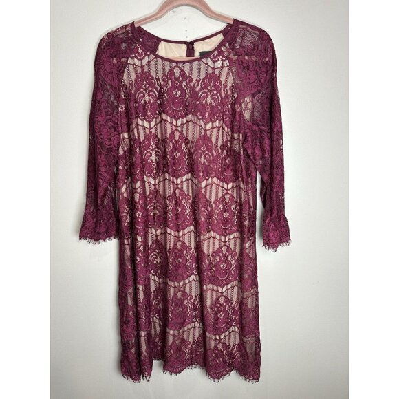 Adrianna Papell Purple Lace Sheer Long Sleeve Sheath Dress Size 18W Party - Picture 1 of 9